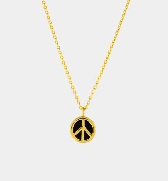 Halskette mit Peace Symbol und schwarzem Onyx