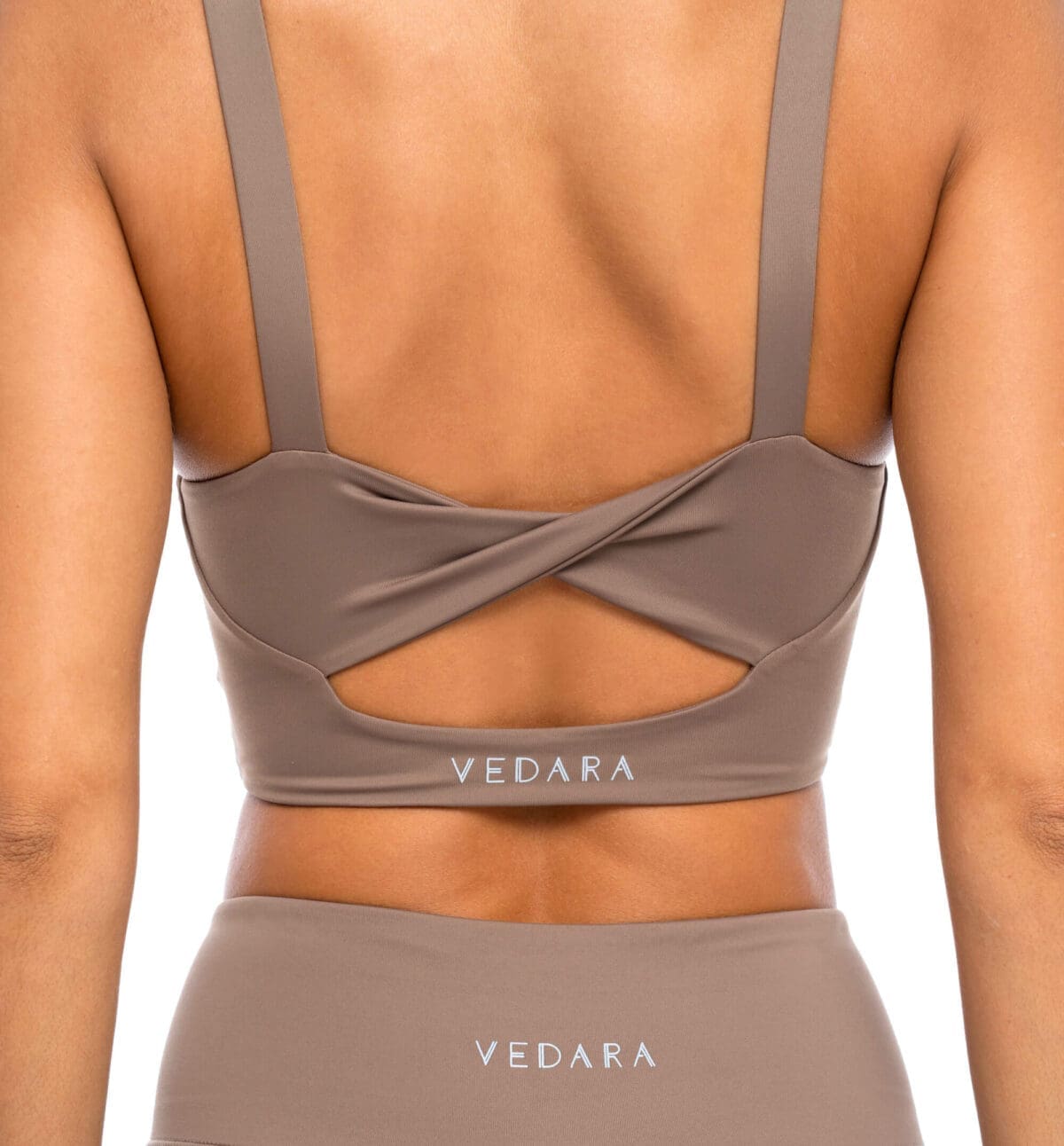 Sport-BH, Leggings, Yoga Bra in Taupe mit Vedara Logo